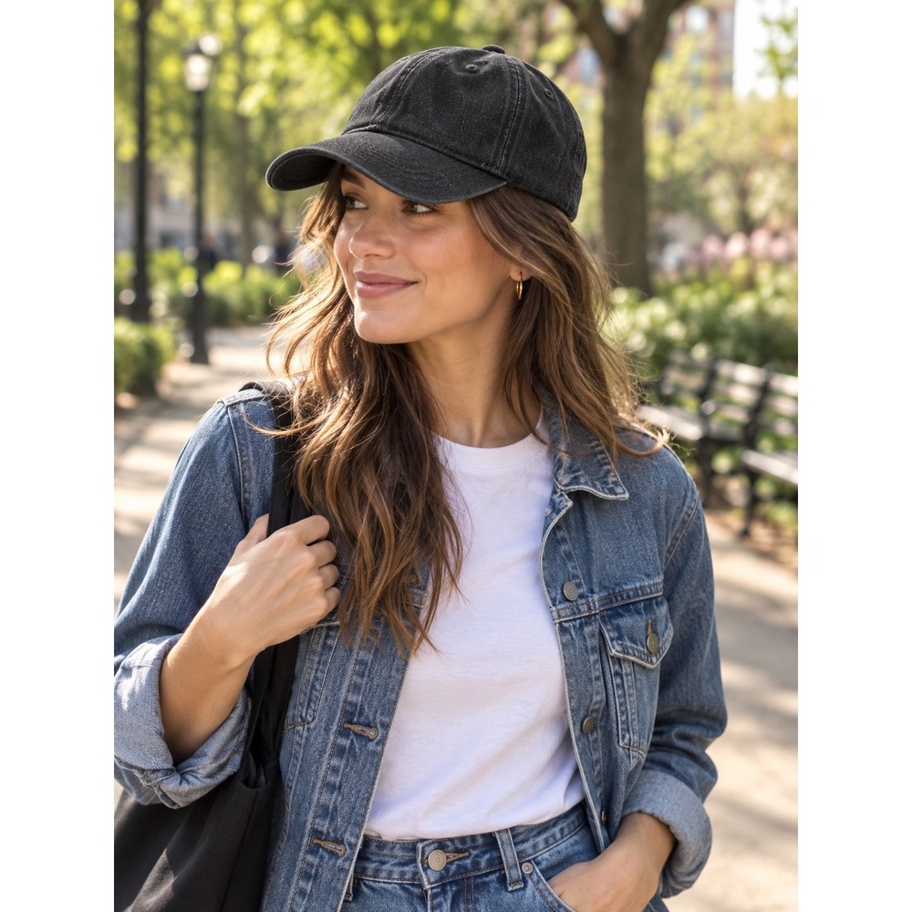 Madewell Black Denim Baseball Cap Adjustable Strap Hat One Size AF608